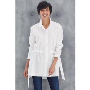 Mona Thalheimer Sz. L White Side Tie Blouse Capsule Minimalist